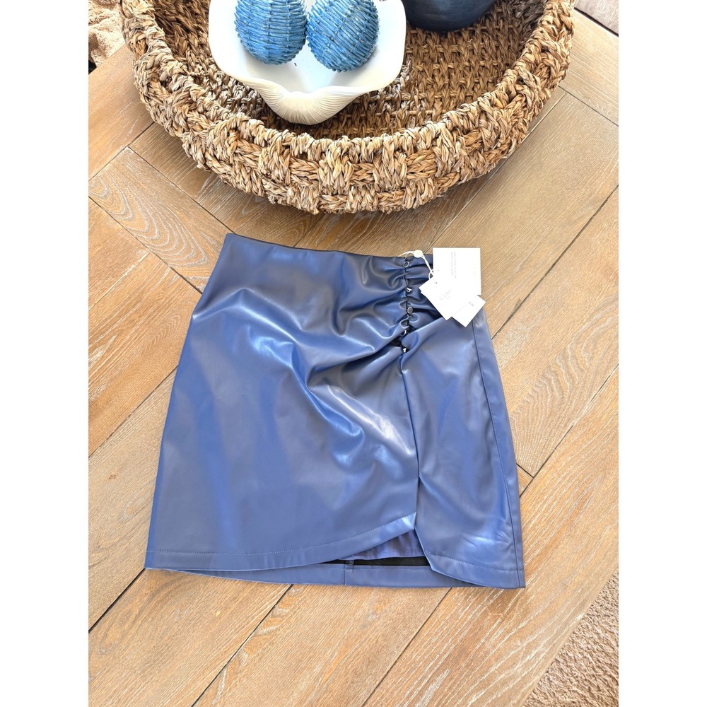 NWT CAMI NYC Allah Vegan Leather Skirt Women Navy Blue Size 6